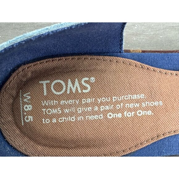 TOMS Jutti T-Strap Flats Blue Tiles Mosaic Tapestry Pattern Comfort Shoes 8.5W - Picture 3 of 11